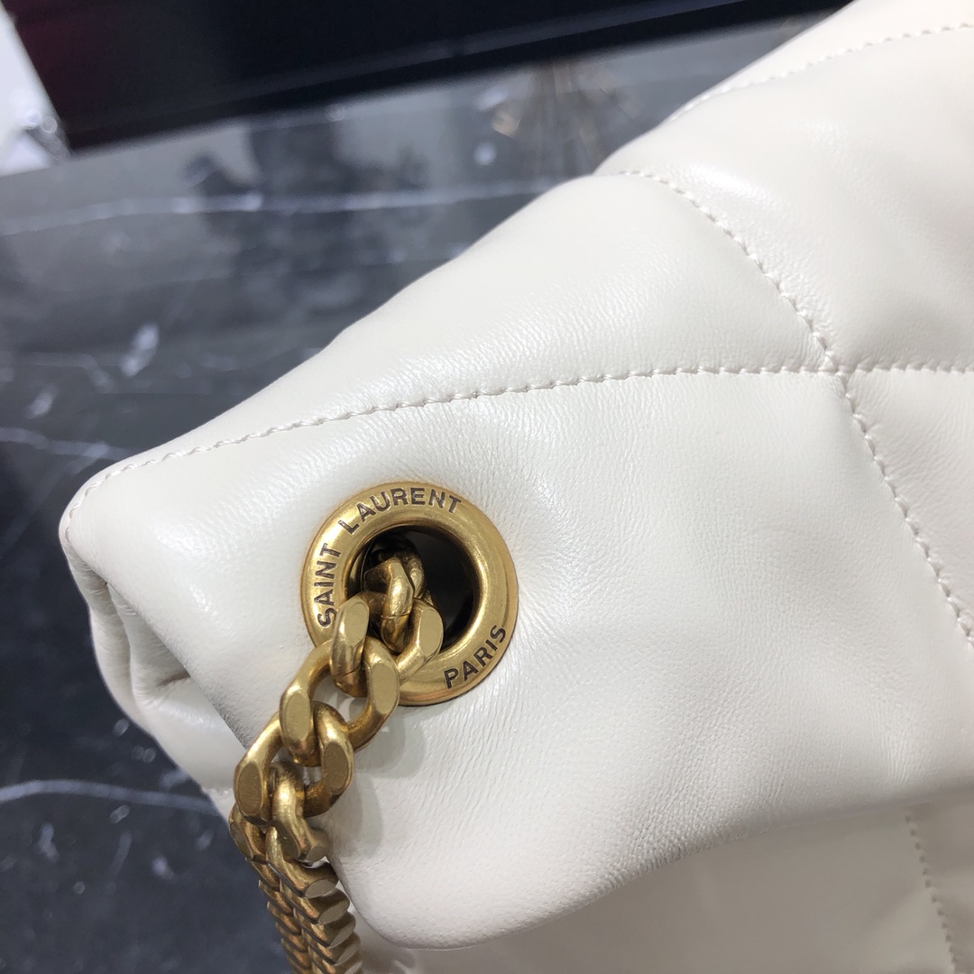 Saint Laurent Loulou Puffer Small Lambskin Shoulder Bag Handbag White 577476 Gold